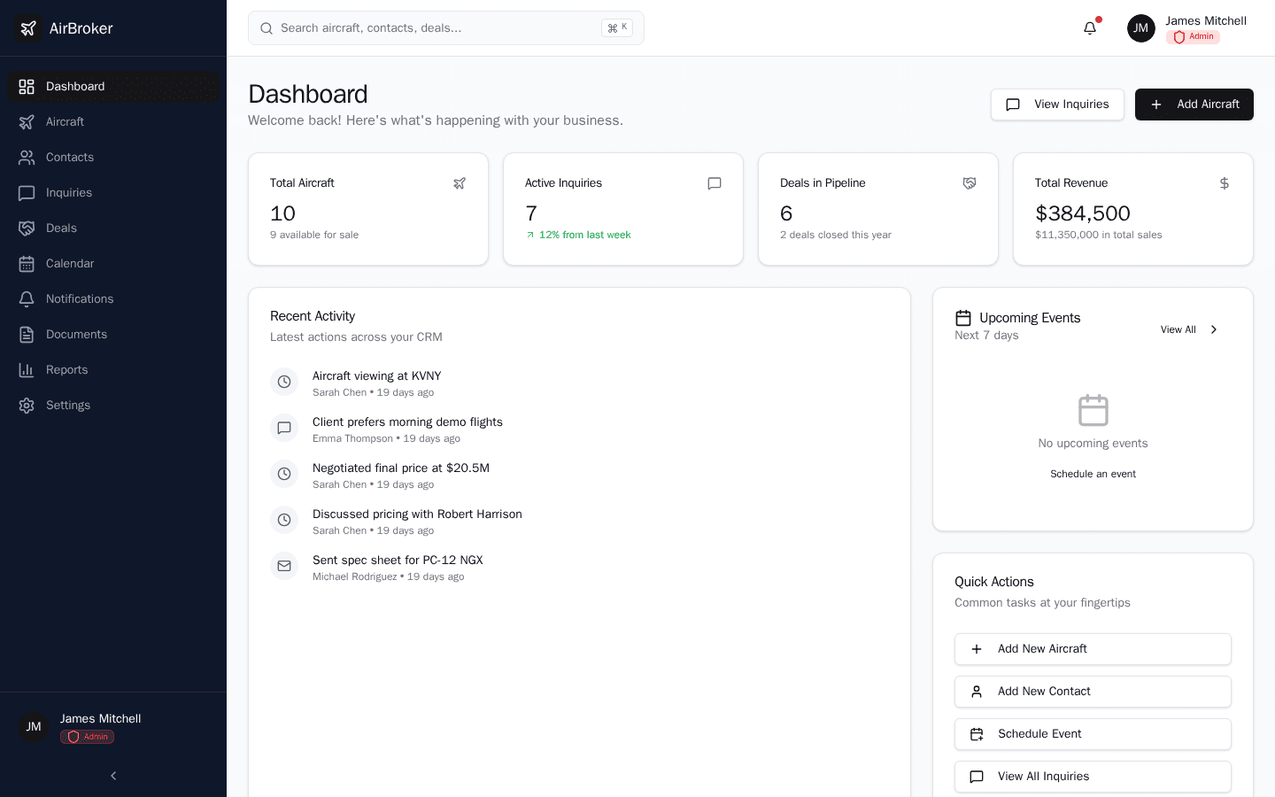 Aircraft Broker CRM screenshot